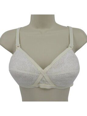 VTG Sears 36B Perma Prest 55534N White Flower Lace Ivory Padded Bullet Bra